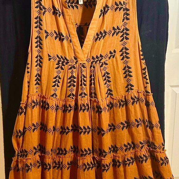 Elan Lightweight Dress/Top size L Marigold and Black Print Cotton - Picture 1 of 3